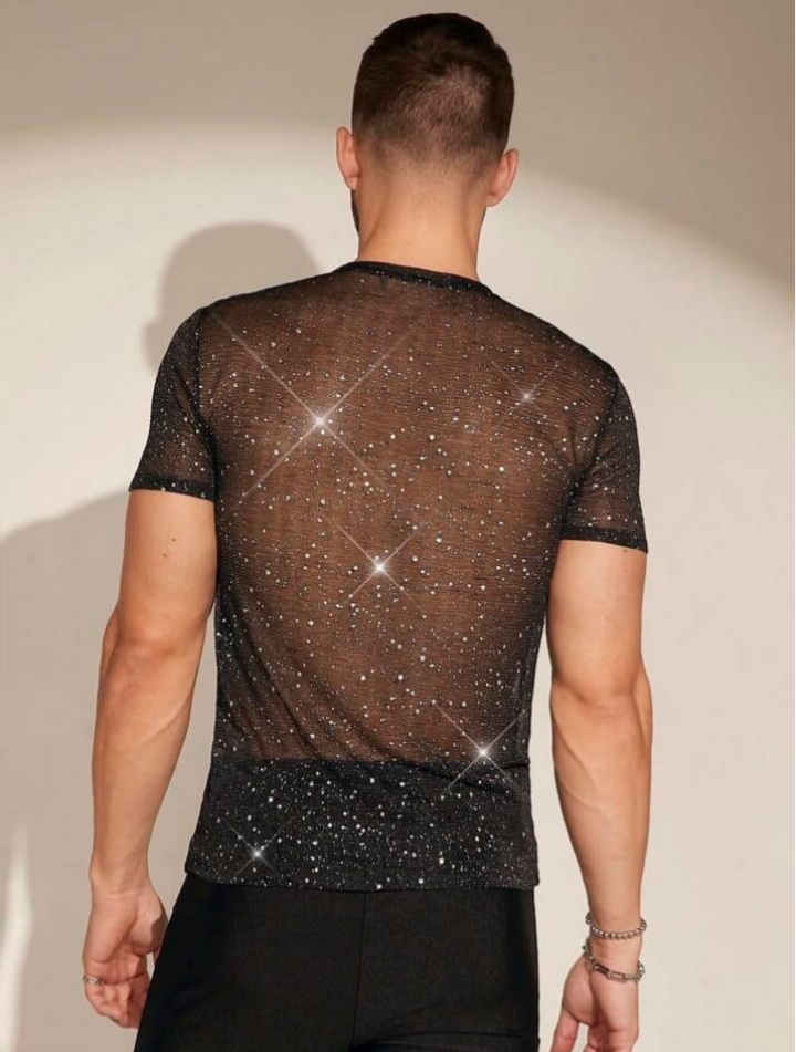 Men's Rhi9nestone Emblished Knit Casual T-Shirt